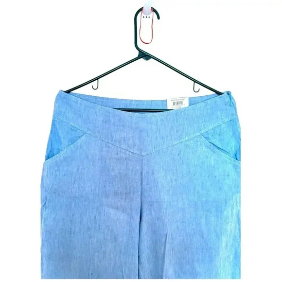 INC International Concepts blue linen blend wide leg Pants Chambray 8 - Picture 3 of 16